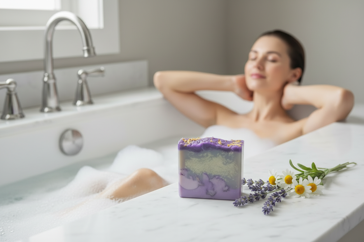 Lavender Chamomile Essential Oil Soap - Floral Topped Luxury Bar