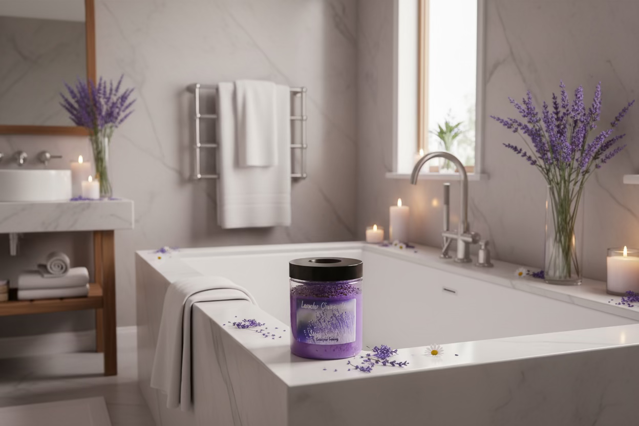 Lavender chamomile, emulsified, foaming sugar scrub