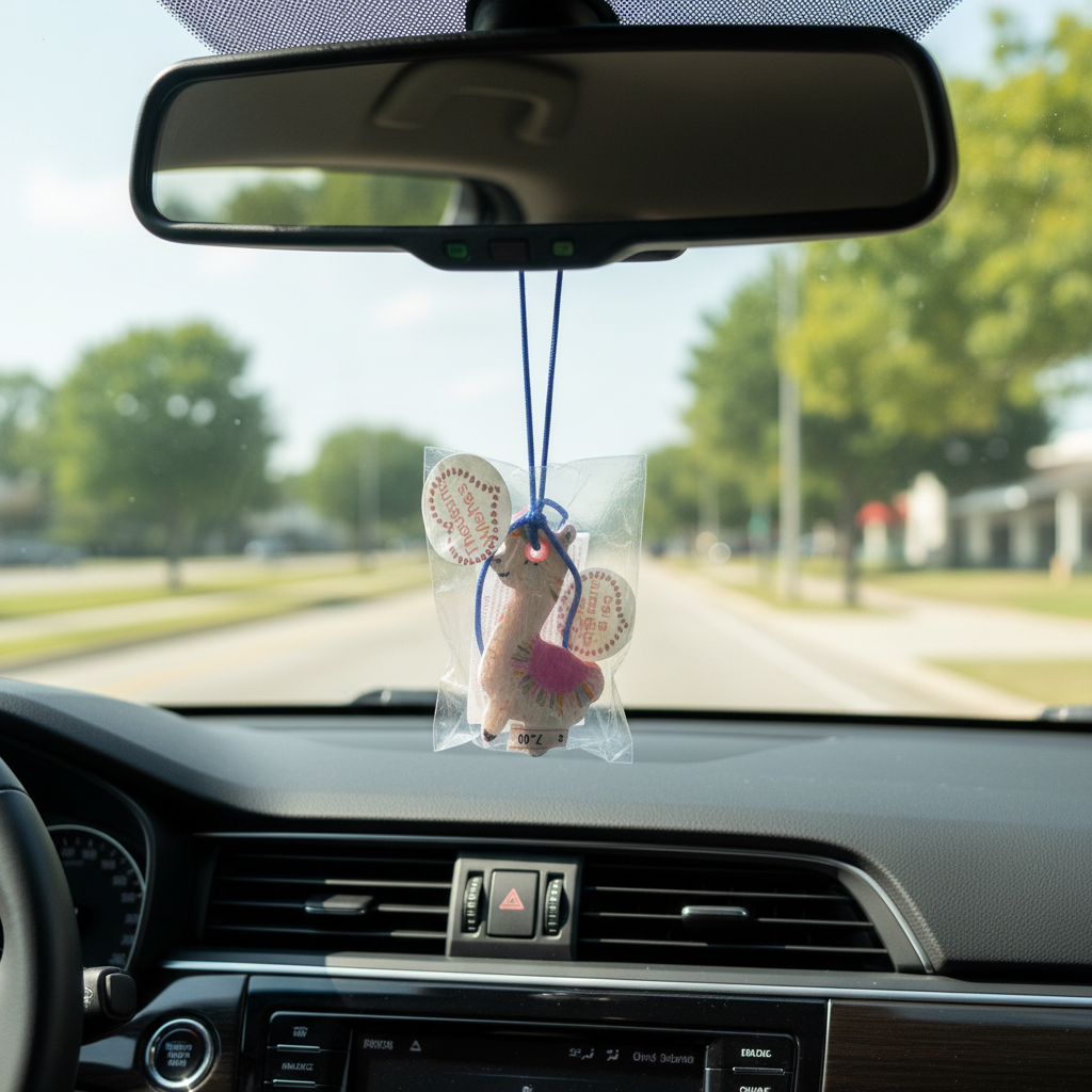 Llama Freshie on Rearview Mirror