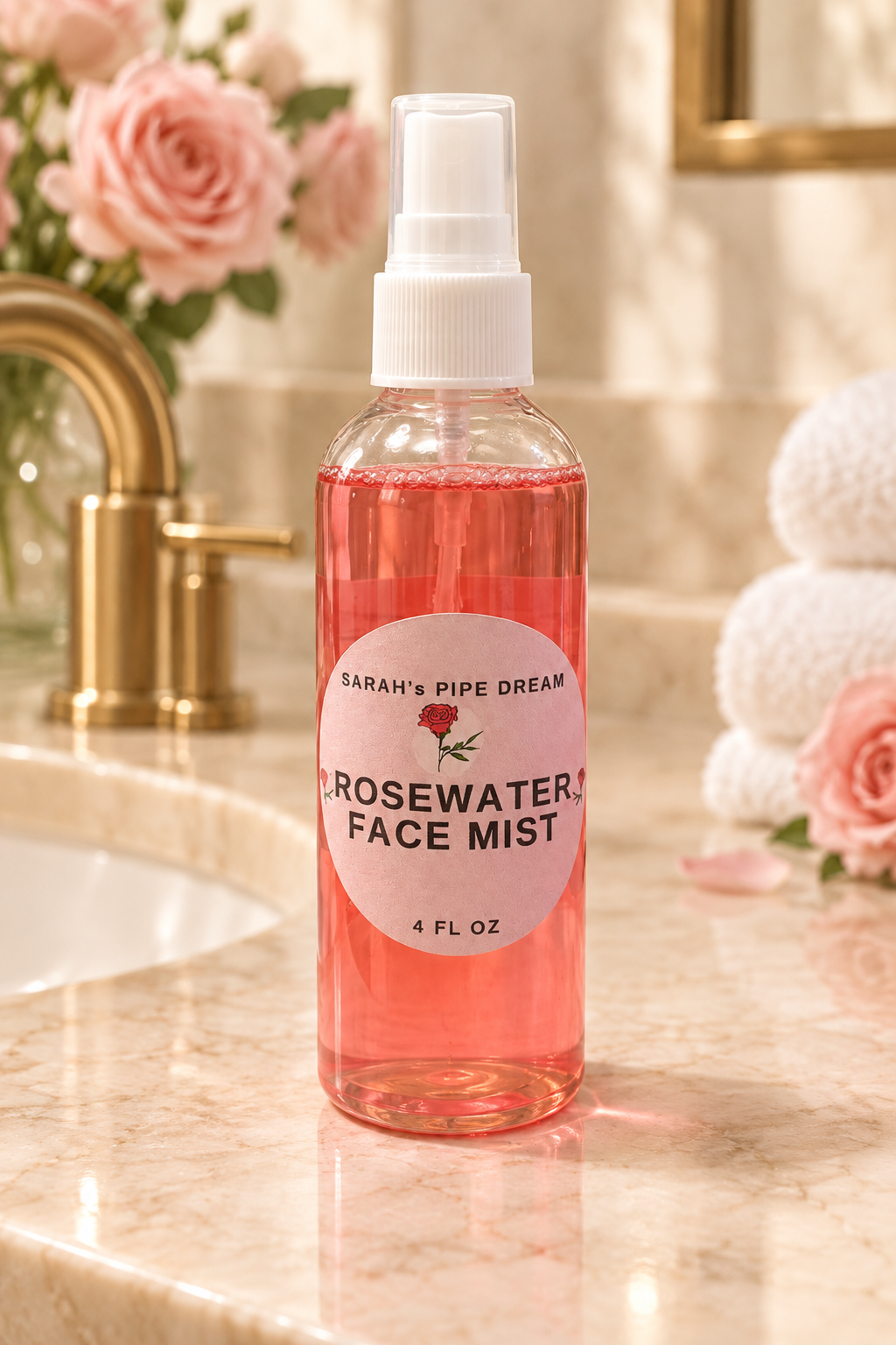 Rosewater Face Mist on a luxury spa sink