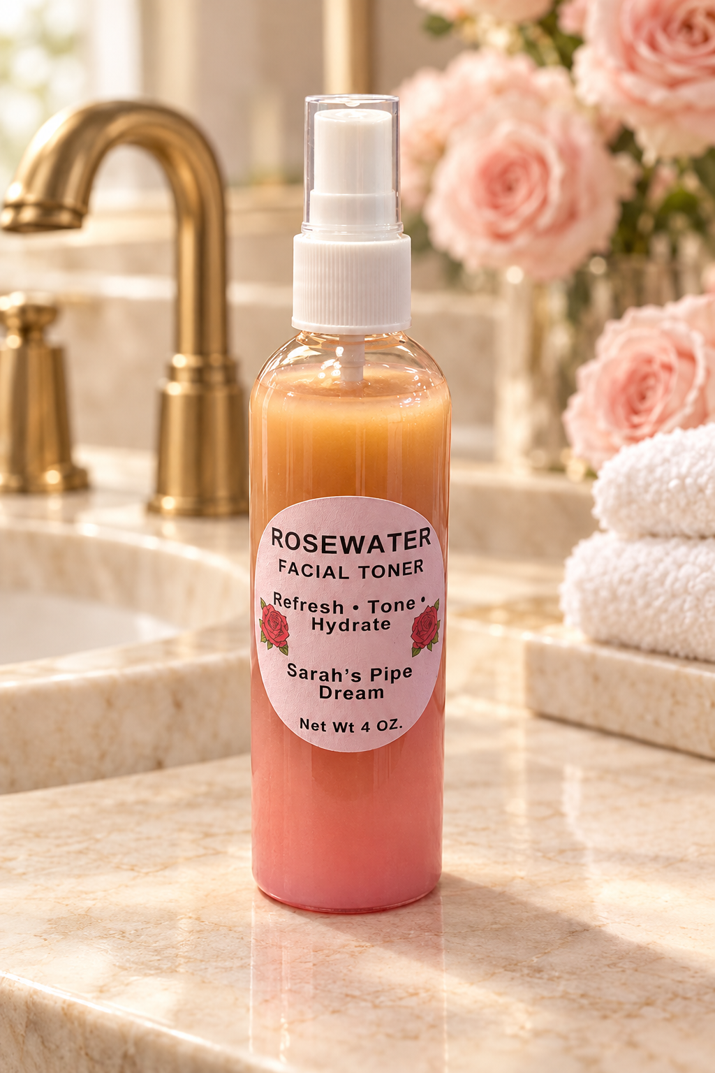 Rosewater Makeup Remover on a luxury spa sink