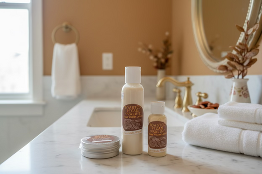 Toasted pecan praline rose water body and hand lotion