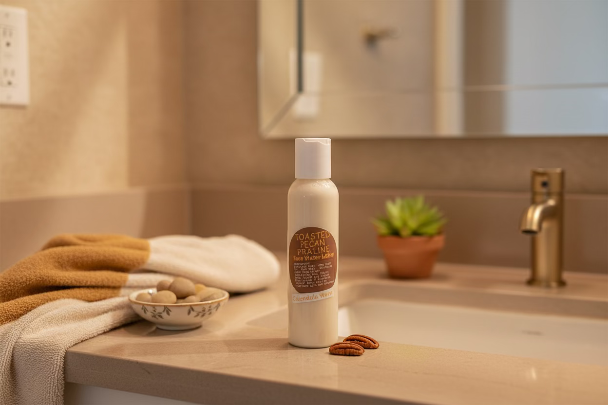 Toasted pecan praline rose water body and hand lotion