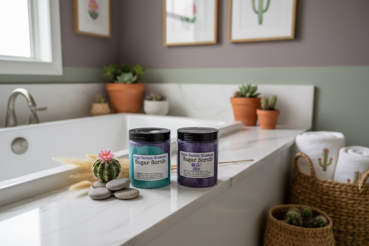 Baja cactus blossom emulsified, foaming sugar scrub