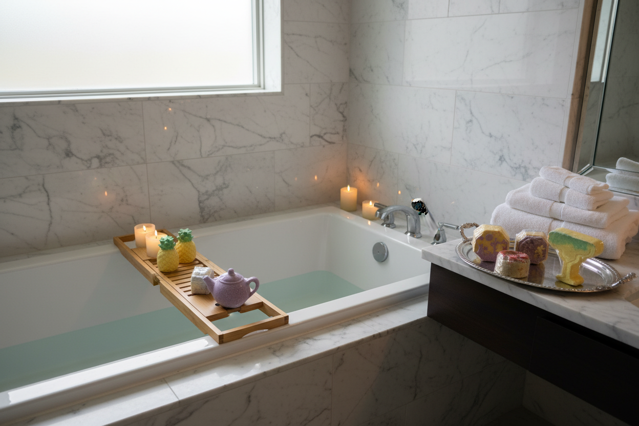 Bath bombs in luxury bathroom