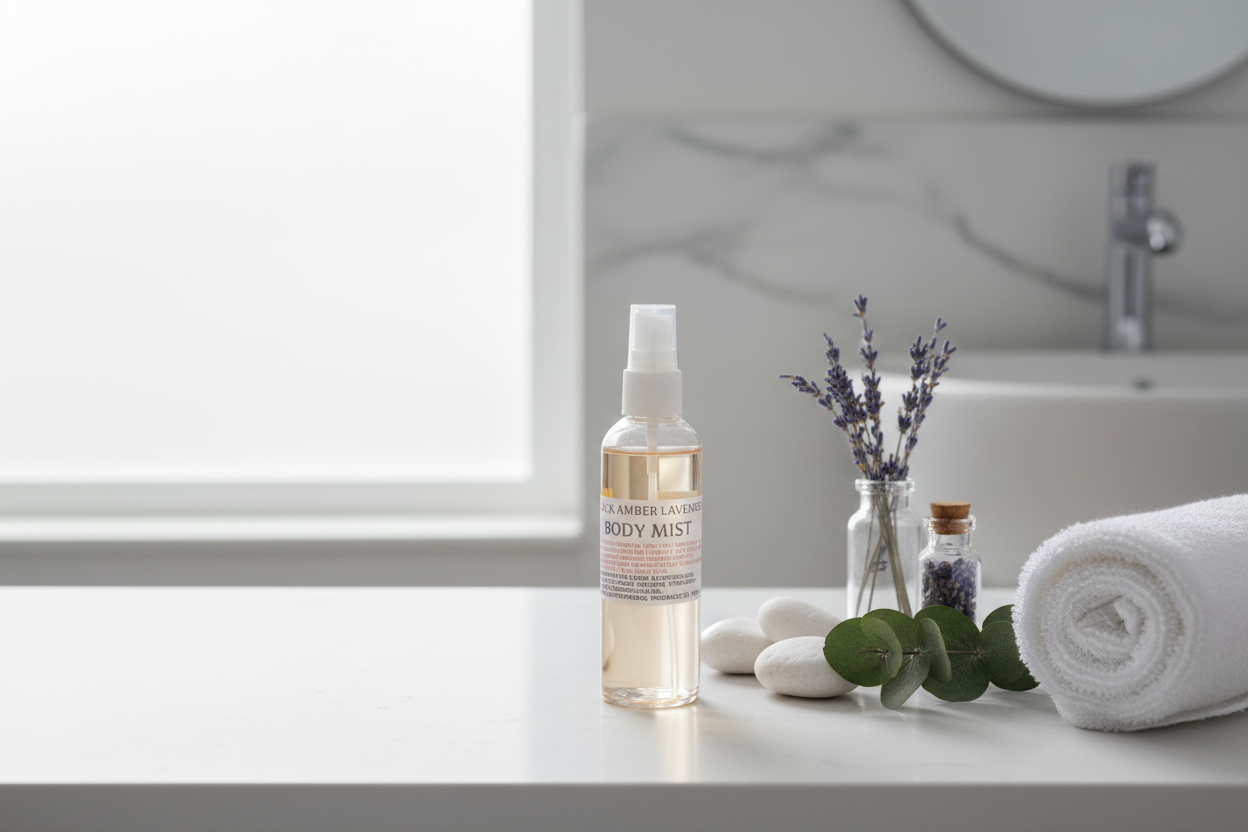 Black Amber Lavender in bathroom