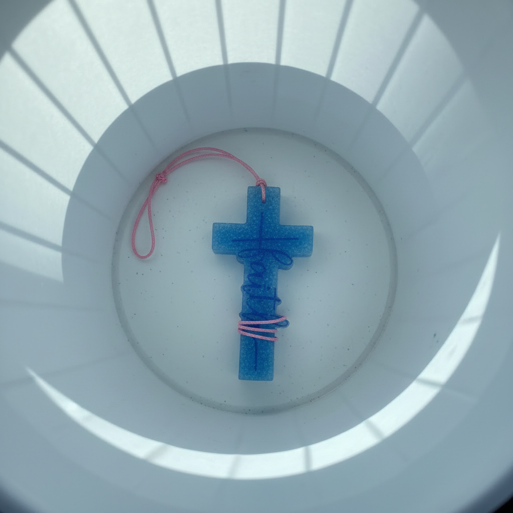 Blue cross freshie in trash can