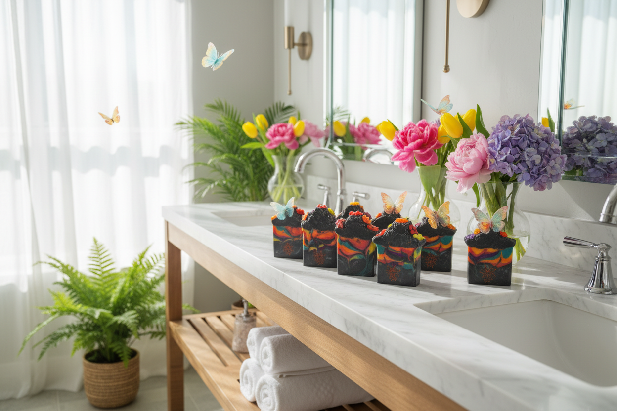 Butterfly Garden Soaps in Spring Luxury Bathroom