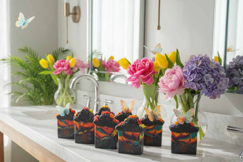Butterfly Garden Soaps in Spring Luxury Bathroom