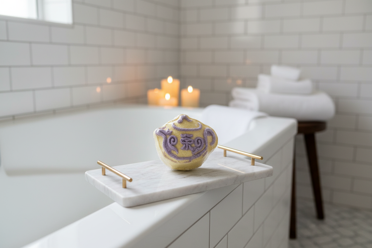 Carriage bath bomb in luxury bathroom