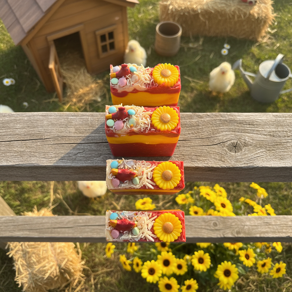 Chicken farm soaps overhead view - correct colors