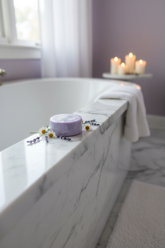 Conditioner bar at lavender bathtub