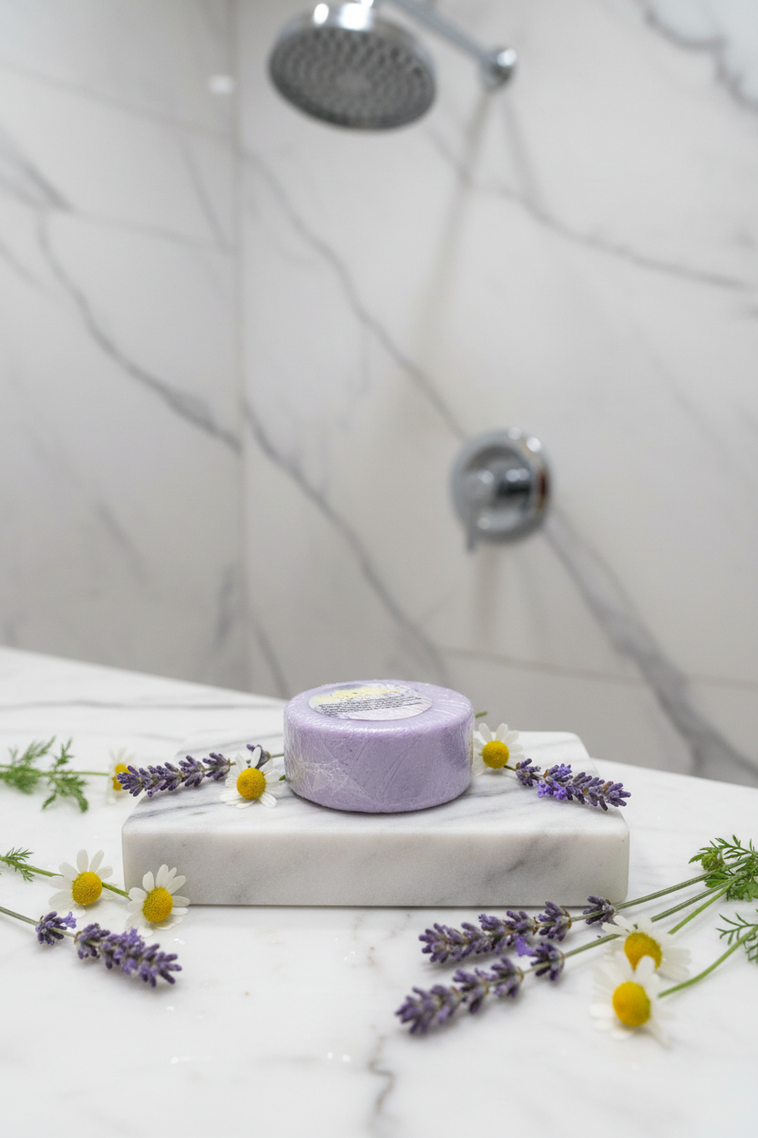 Conditioner bar in lavender spa shower