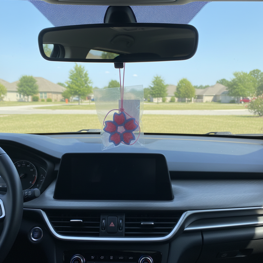Flowers Freshie on Rearview Mirror