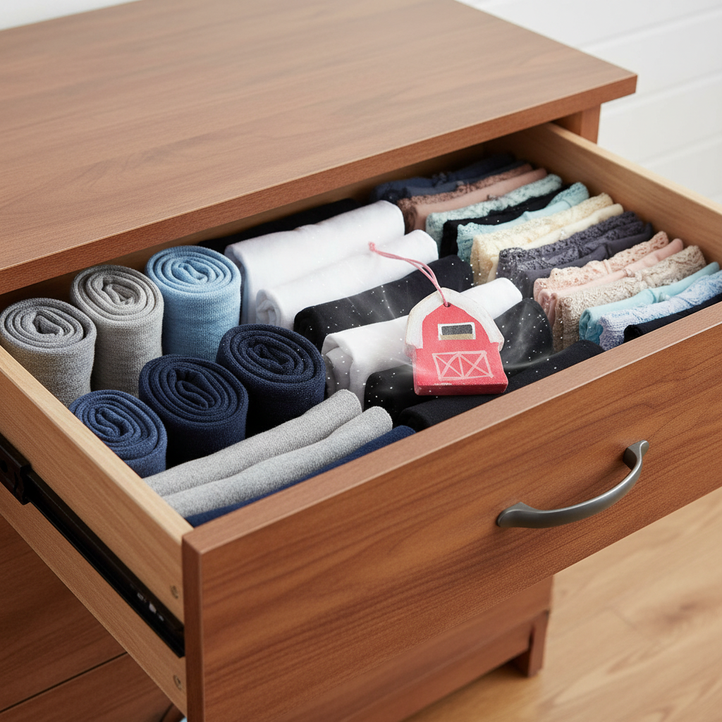 Red barn freshie in drawer