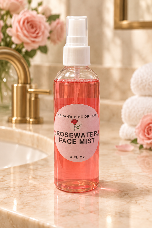 Rosewater Face Mist on a luxury spa sink