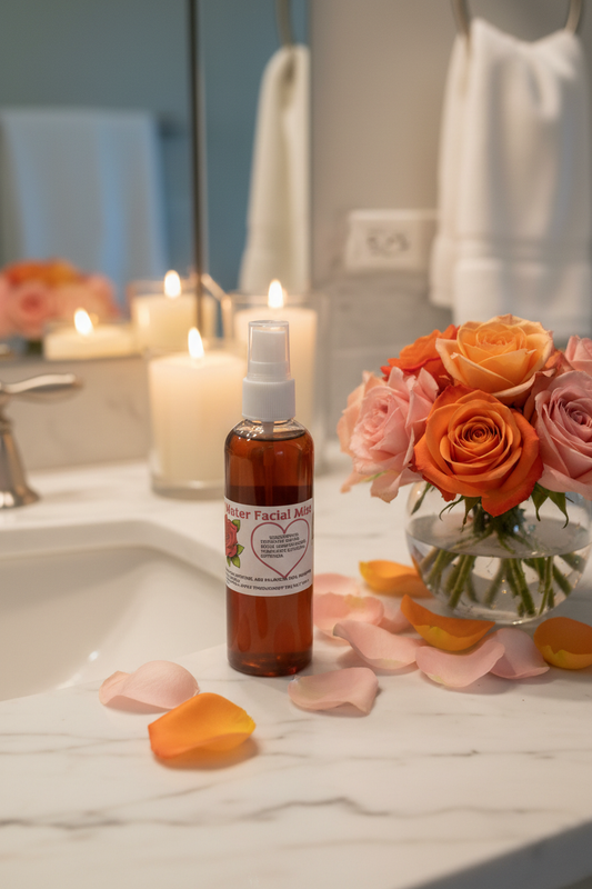 Rosewater Facial Mist on luxury spa sink