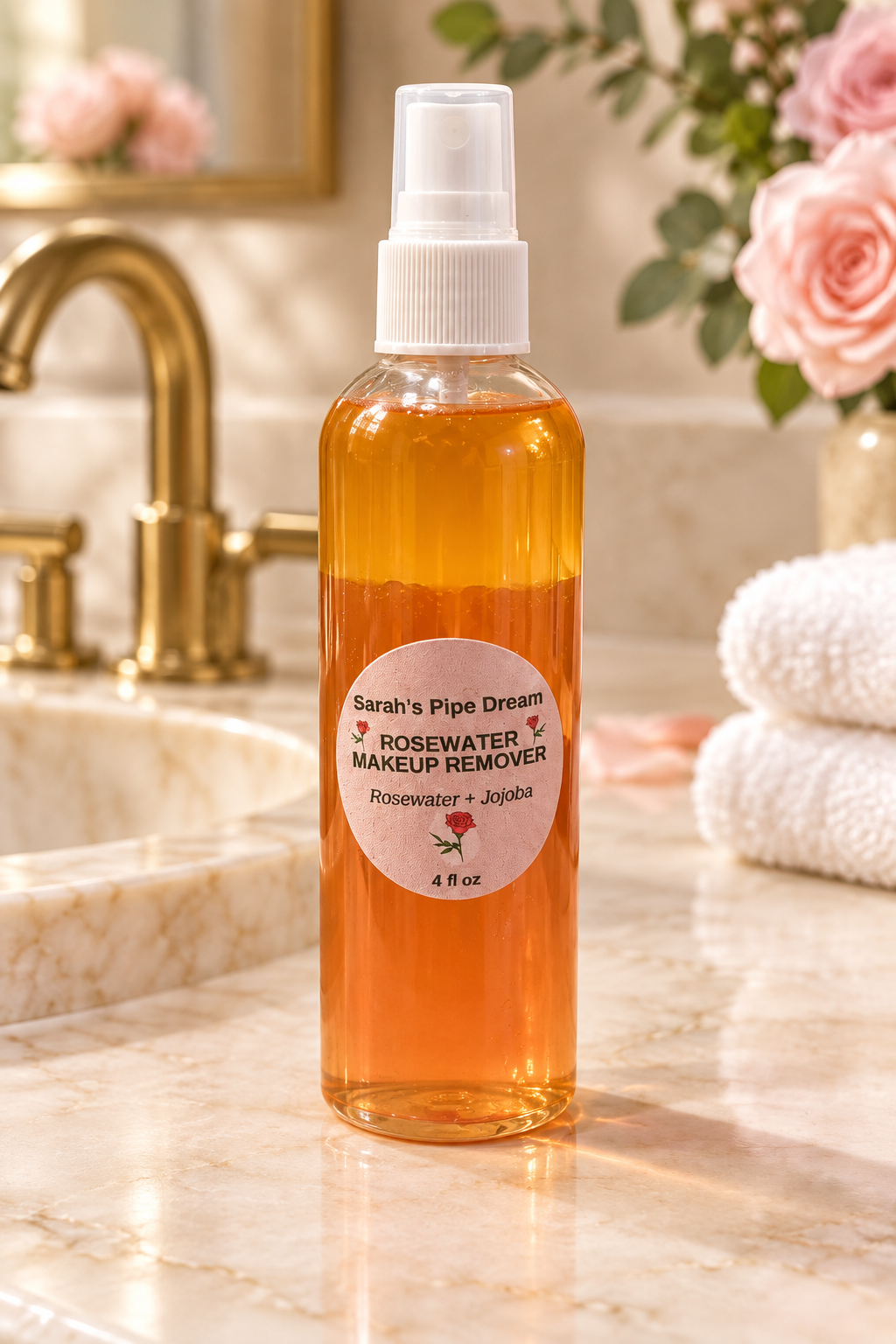 Rosewater Facial Toner on a luxury spa sink